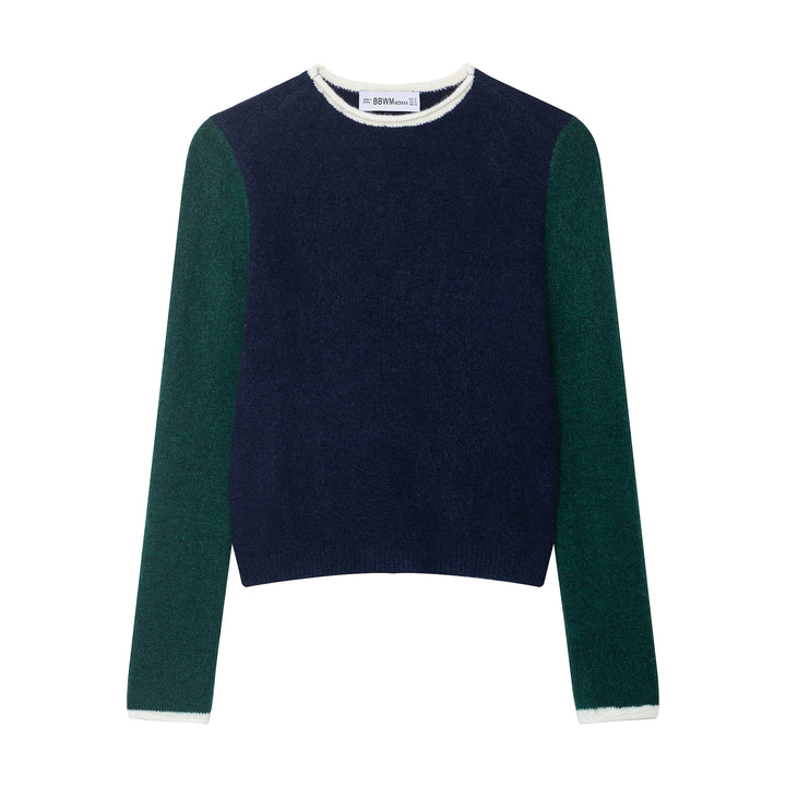 Damen Kuscheliger Colorblock-Pullover mit Rundhalsausschnitt und Kontrastärmeln Echoarchiv