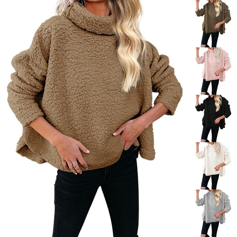 Damen Oversize-Sherpa-Pullover mit hohem Rollkragen, verlängertem Rückensaum und lässiger Silhouette Echo Archiv