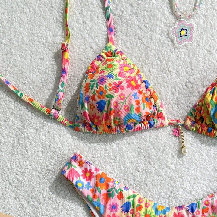 Damen Triangel-Bikini mit buntem Floral-Design und feinen Rüschendetails Echo Archiv