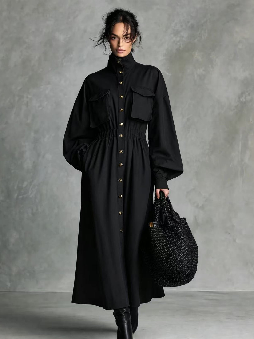 Damen Elegantes Hemdkleid mit Taschen und Taillengürtel Echo Archiv