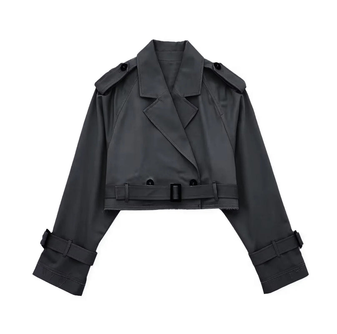 Damen kurzgeschnittene Trenchjacke mit Epauletten, Taillengürtel und verstellbaren Manschetten Echo Archiv