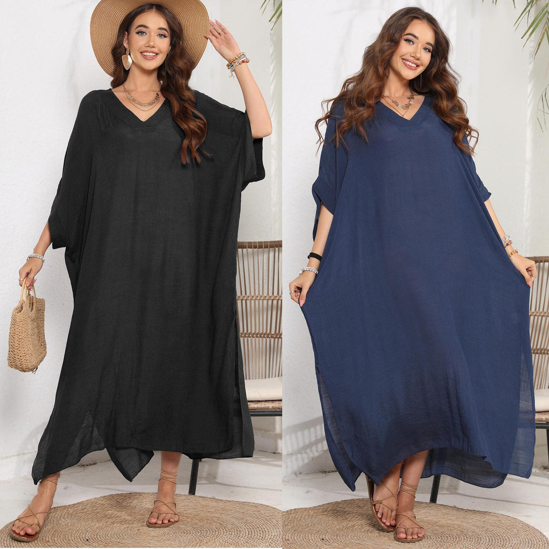 Damen luftiges Sommer-Kleid mit V-Ausschnitt und asymmetrischem Saum Echo Archiv