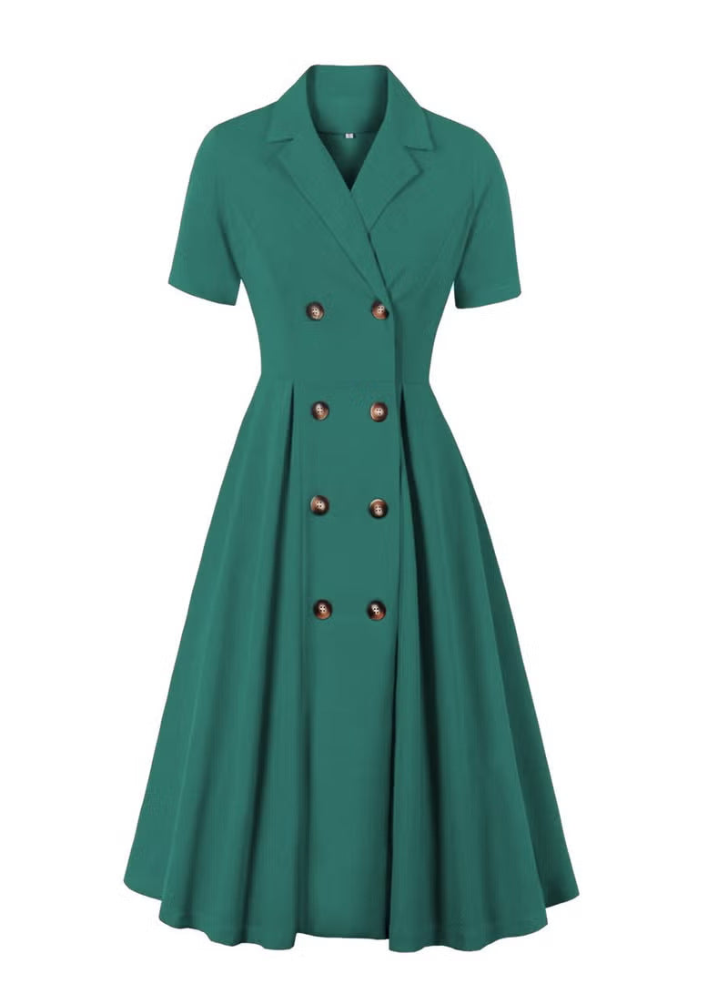 Damen elegantes Midikleid mit doppelter Knopfleiste und schwingendem Rock Echo Archiv