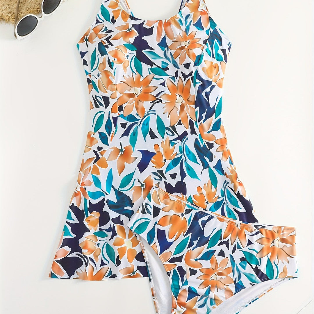 Damen Badeanzug Set mit floralem Design und leichtem Rock Echo Archiv
