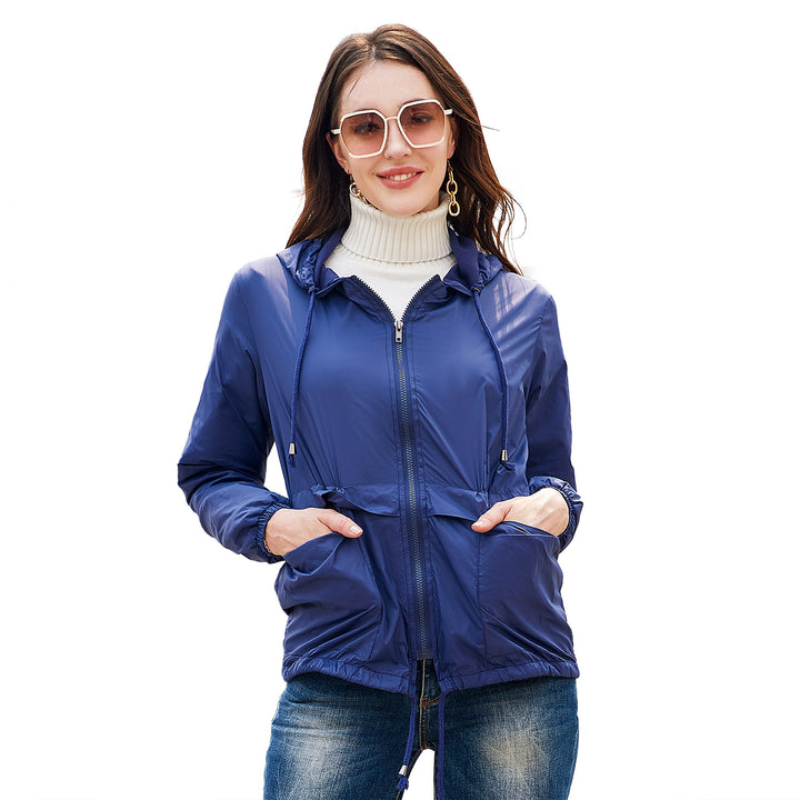 Damen nan leichte Windjacke mit Kapuze Mesh-Futter Kordelzug und Reißverschluss Echo Archiv