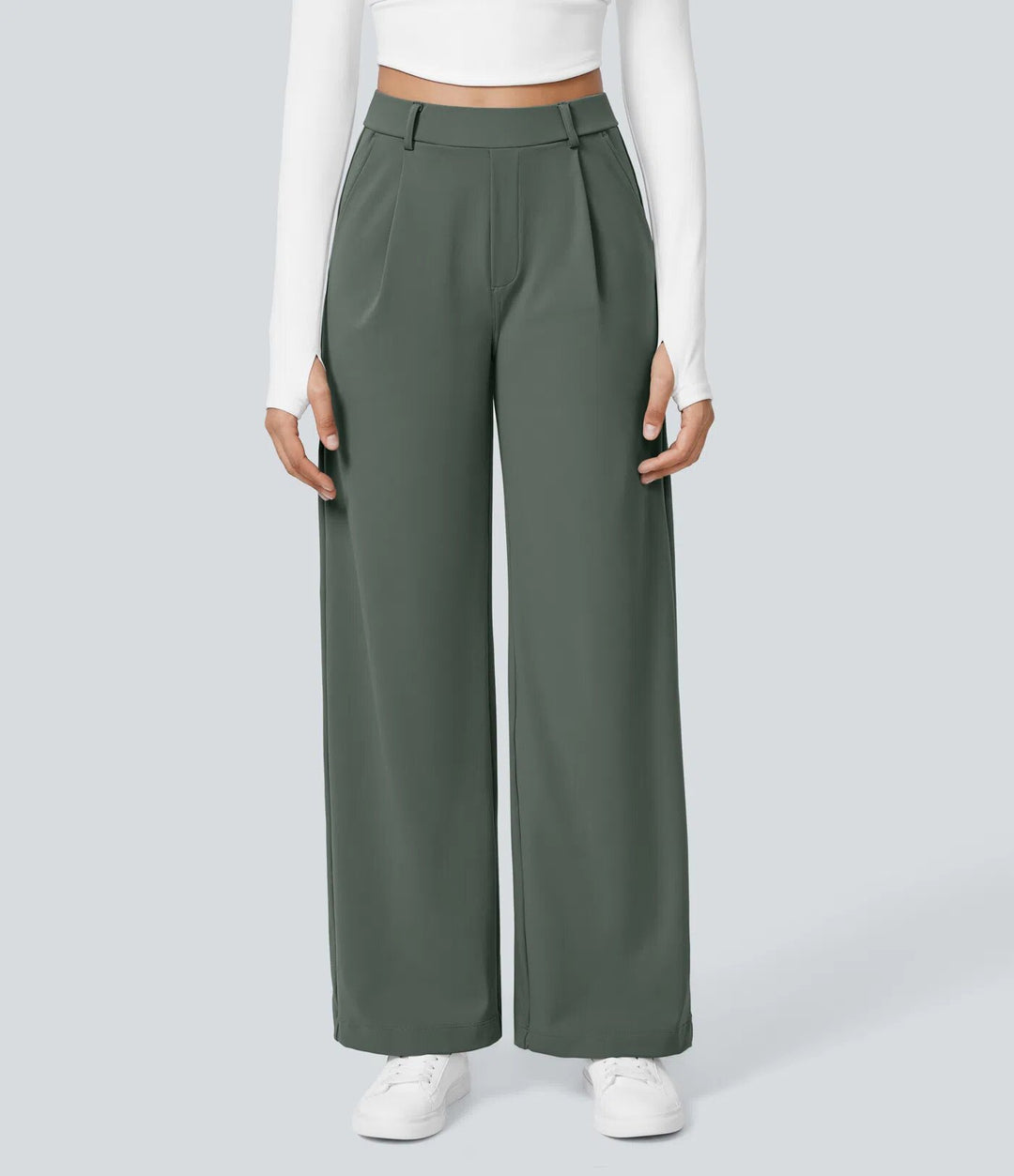 Damen nan hochgeschnittene Bundfaltenhose mit weitem Bein, Gürtelschlaufen und seitlichen Eingrifftaschen Echo Archiv