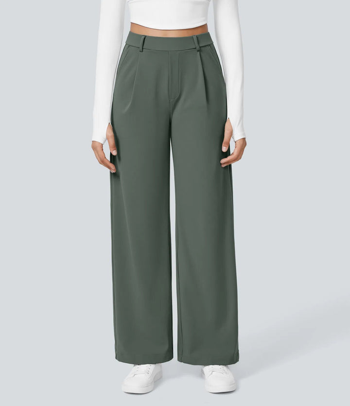 Damen nan hochgeschnittene Bundfaltenhose mit weitem Bein, Gürtelschlaufen und seitlichen Eingrifftaschen Echo Archiv