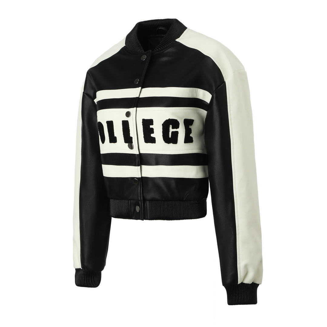 Damen Modische Kurzlederjacke mit College-Design Echo Archiv
