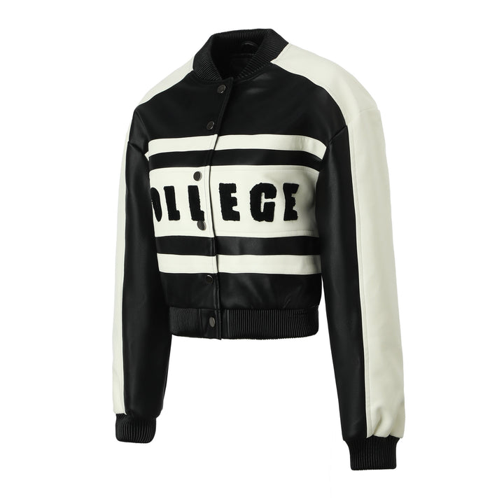 Damen Modische Kurzlederjacke mit College-Design Echo Archiv