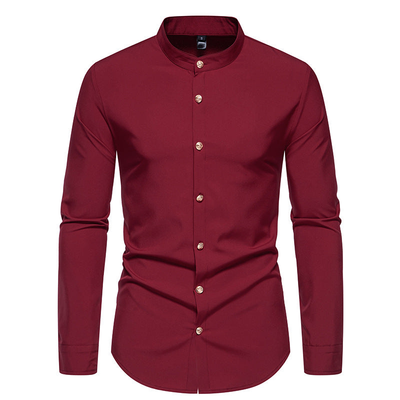 Herren Langarmhemd mit modernem Stehkragen und eleganten Knopfdetails Echoarchiv