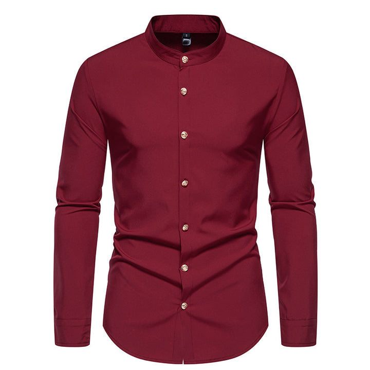 Herren Langarmhemd mit modernem Stehkragen und eleganten Knopfdetails Echoarchiv
