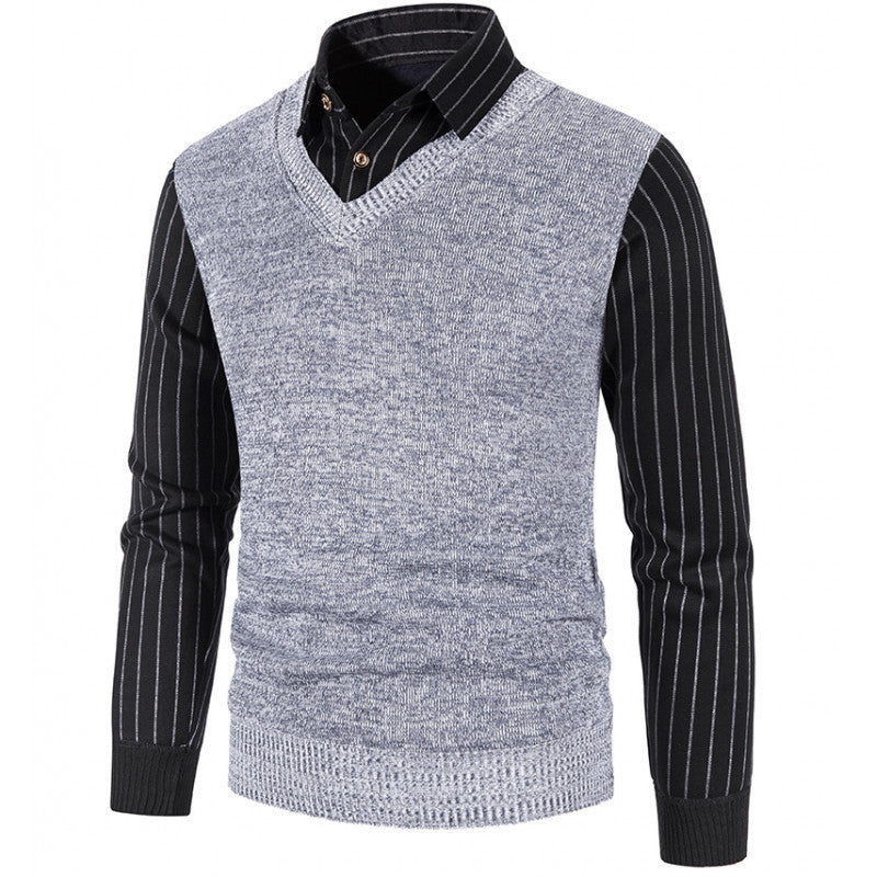 Herren Strickpullover mit V-Ausschnitt und kontrastierenden Ärmeln Echoarchiv