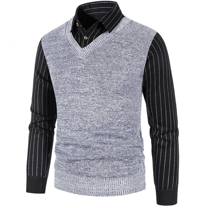 Herren Strickpullover mit V-Ausschnitt und kontrastierenden Ärmeln Echoarchiv