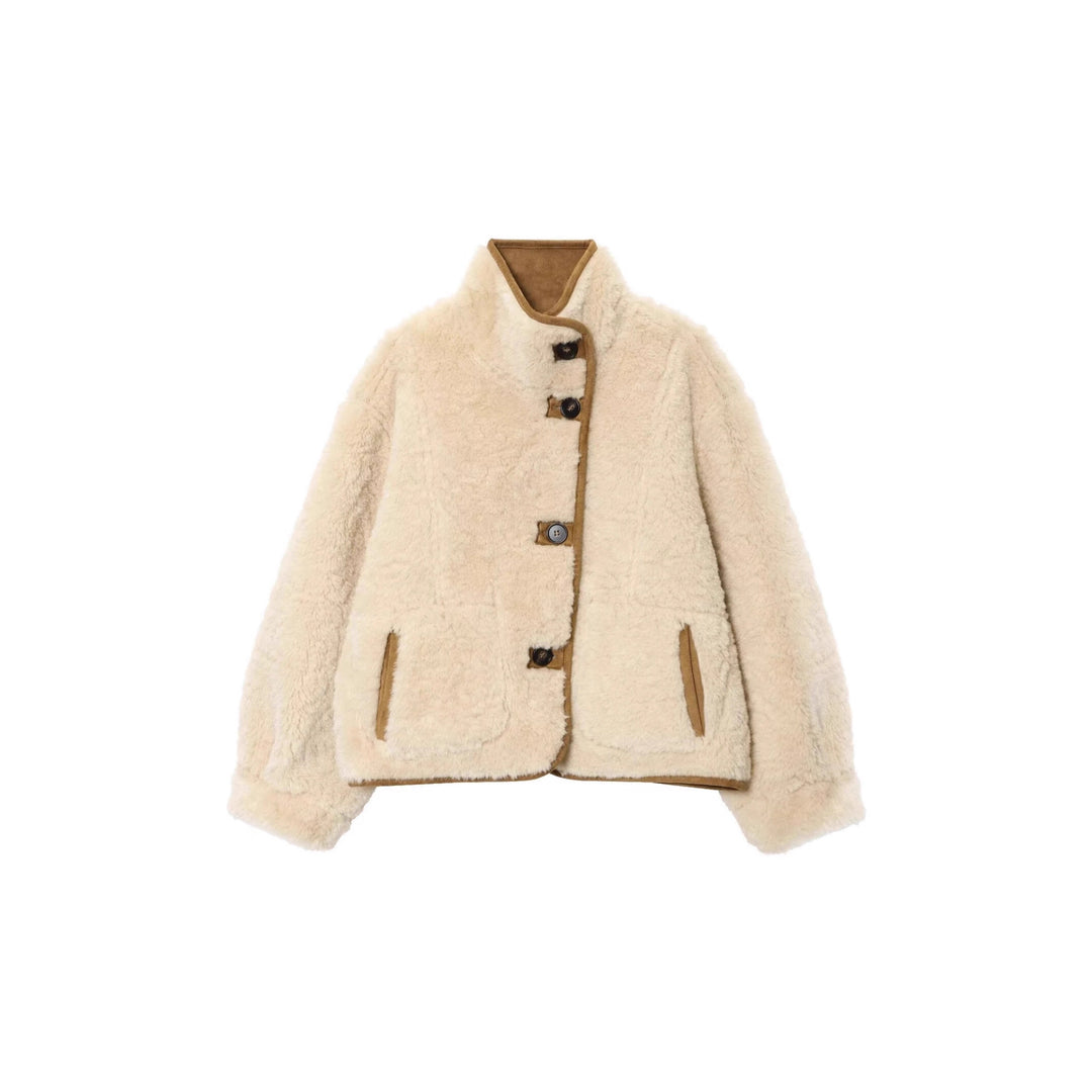 Damen Kurze Veloursjacke mit Teddyfutter, hohem Stehkragen und aufgesetzten Taschen Echo Archiv
