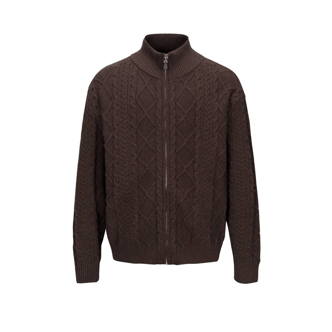 Herren Strick-Zipjacke mit Zopfmuster und hohem Stehkragen Echoarchiv