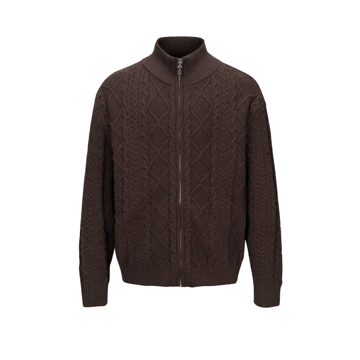 Herren Strick-Zipjacke mit Zopfmuster und hohem Stehkragen Echoarchiv