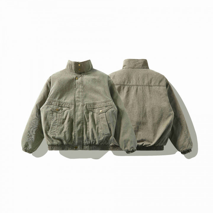 Unisex Weitgeschnittene Canvas-Utility-Jacke mit Stehkragen, Pattentaschen und elastischem Saum Echo Archiv