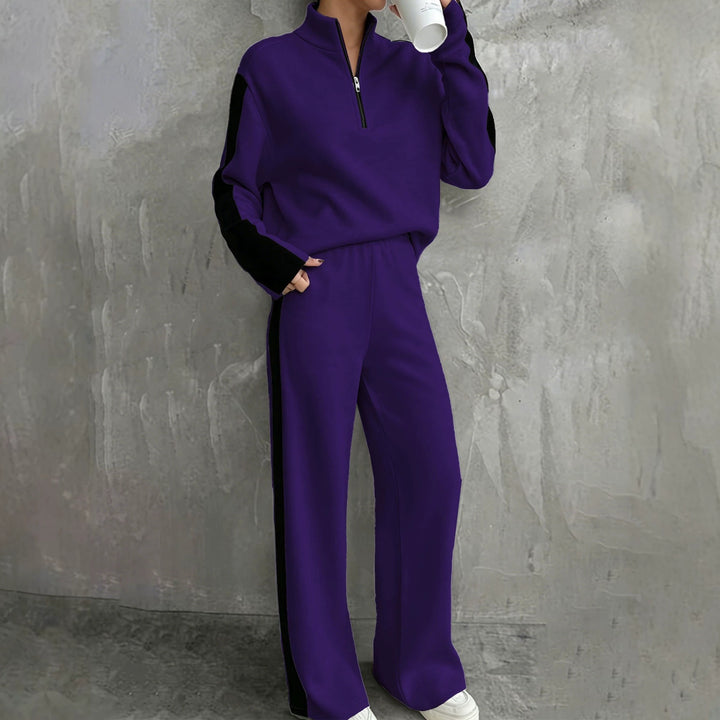 Damen nan lässiges Jogginganzug-Set mit Halbzip, elastischer Bund und seitlichen Kontraststreifen Echo Archiv