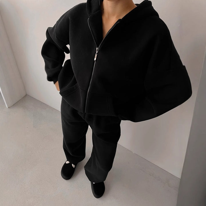 Damen Oversize-Zip-Hoodie mit hochtaillierter Wide-Leg-Sweathose – Auréline