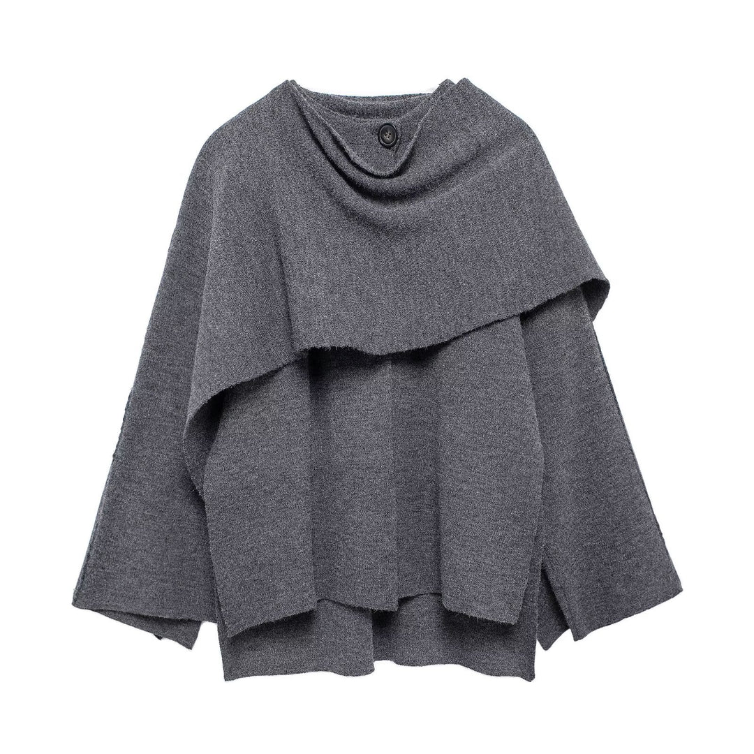 Damen nan zweilagiger Strickponcho mit asymmetrischem Saum und dekorativem Knopfkragen Echo Archiv