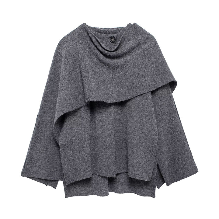 Damen nan zweilagiger Strickponcho mit asymmetrischem Saum und dekorativem Knopfkragen Echo Archiv