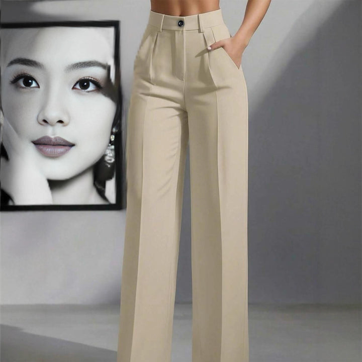 Damen Hochtaillierte Palazzo-Stretchhose mit Bügelfalte und Eingrifftaschen – Avélisse