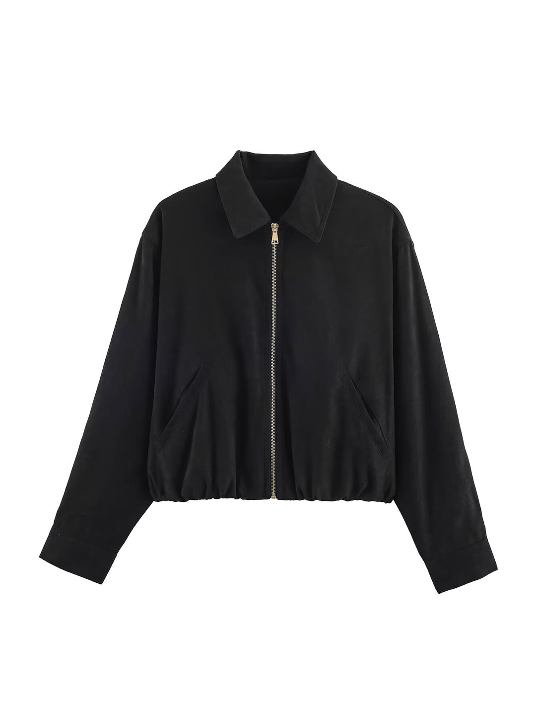Damen Kurzblouson im Velours‑Look mit spitzem Hemdkragen und Gummizugsaum Echo Archiv