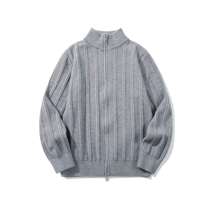 Unisex Geraffte Strick-Zipjacke mit hohem Stehkragen und vertikaler Struktur Echoarchiv