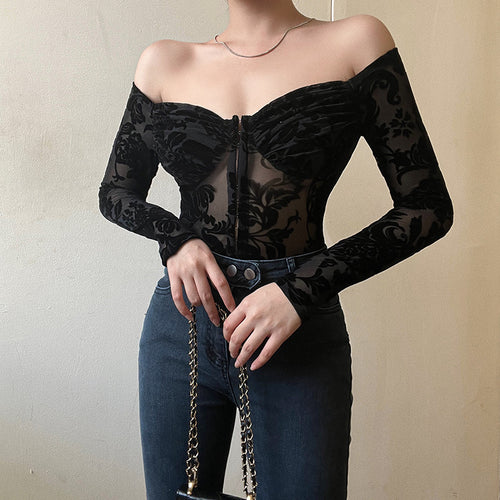Damen Spitzenbustier mit schulterfreiem Design und langen Ärmeln Echo Archiv