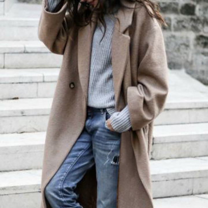 Damen Oversize Wollmantel mit fallender Schulter, offener Front und Eingrifftaschen Echoarchiv