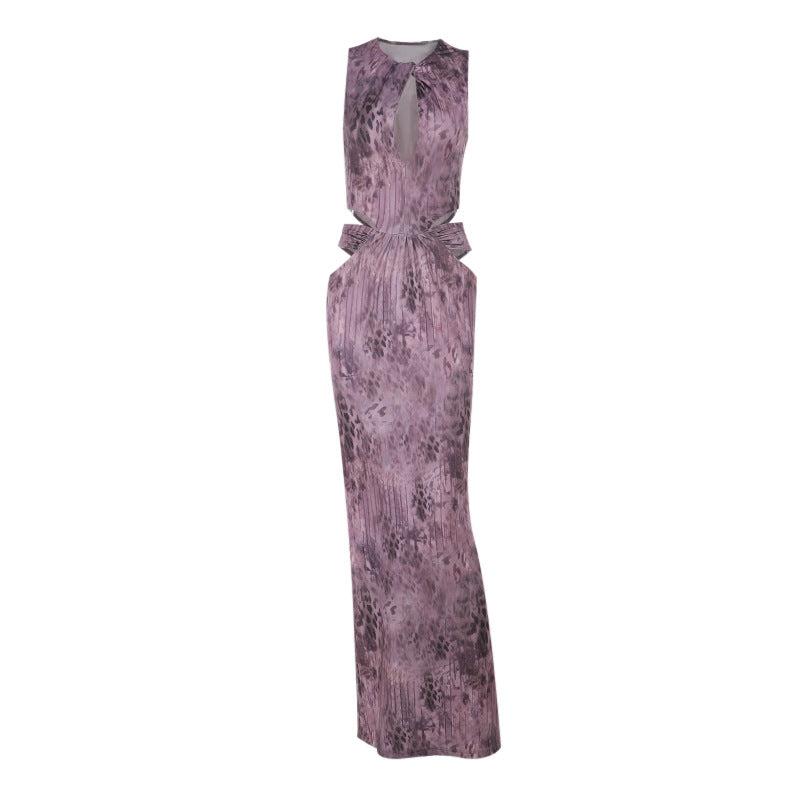 Damen Fließendes Maxikleid mit asymmetrischem Ausschnitt und Taillengürtel Echo Archiv