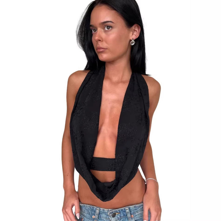 Damen Verspieltes Bauchfreies Top mit asymmetrischen Rüschendetails Echo Archiv