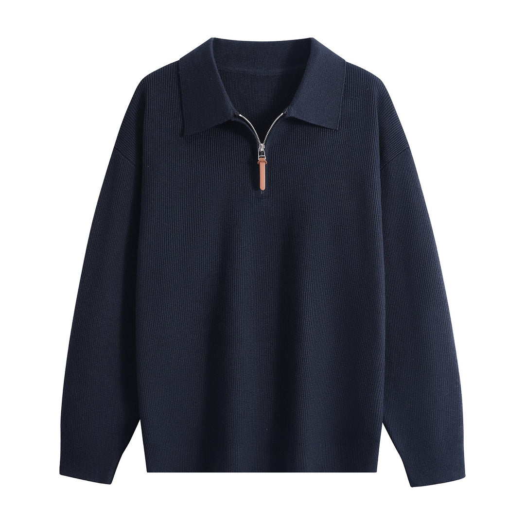 Damen Oversize Rippstrick-Pullover mit Polokragen & Kurz‑Zip Echoarchiv