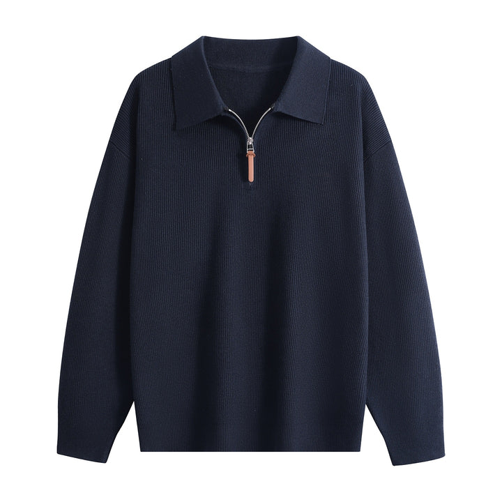 Damen Oversize Rippstrick-Pullover mit Polokragen & Kurz‑Zip Echoarchiv