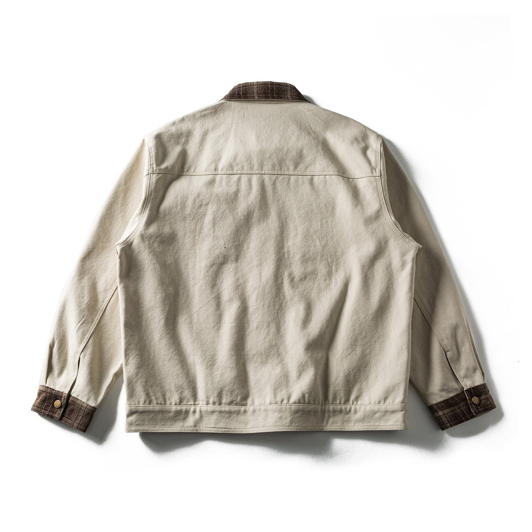 Herren Kurz geschnittener Canvas‑Blouson mit kariertem Kragen und Druckknopf‑Brusttaschen Echoarchiv