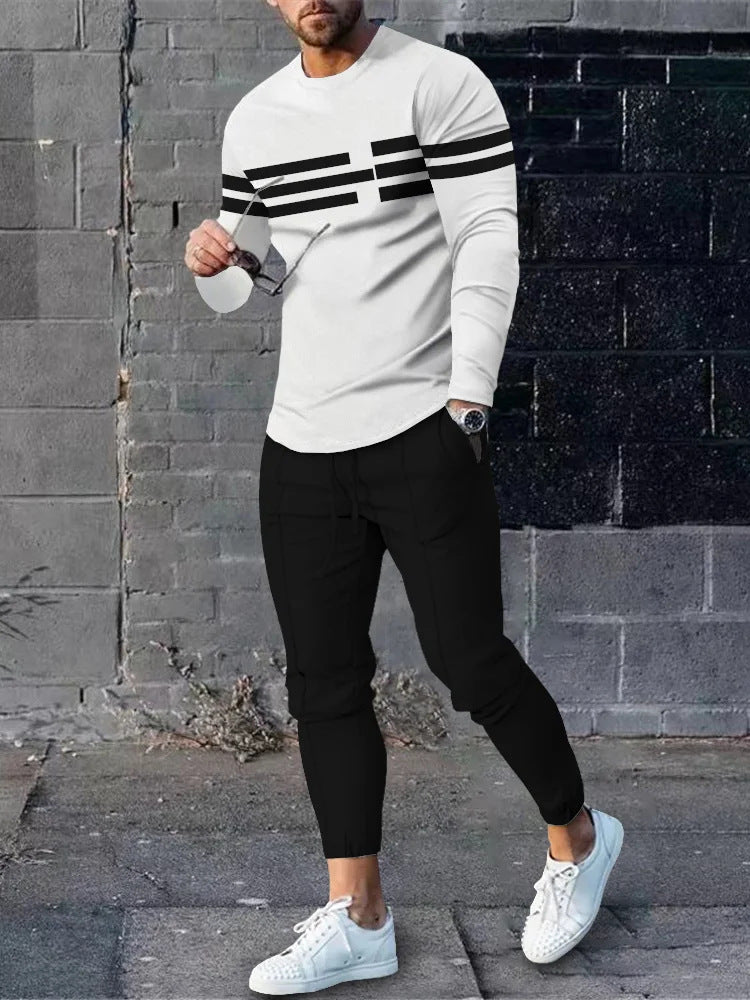 Herren sportliches Set aus Langarmshirt und Jogginghose mit modernem Streifenmuster Echoarchiv