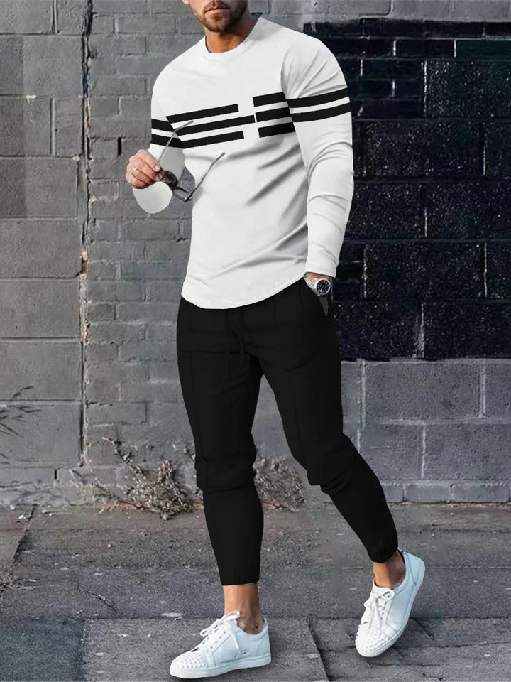 Herren sportliches Set aus Langarmshirt und Jogginghose mit modernem Streifenmuster Echoarchiv