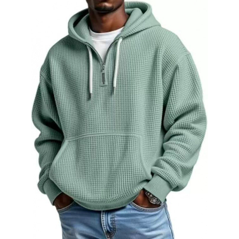 Herren Waffelstruktur-Hoodie mit halbem Reißverschluss und Kängurutasche Echo Archiv