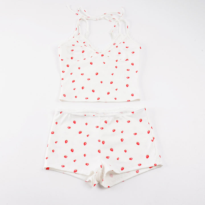 Damen Pyjama-Set mit verspieltem Früchte-Muster und Spaghetti-Trägern Echo Archiv