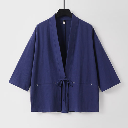 Damen Lockerer Kimono-Cardigan aus Baumwollmix mit Tunnelzug und Hüfttaschen Echoarchiv