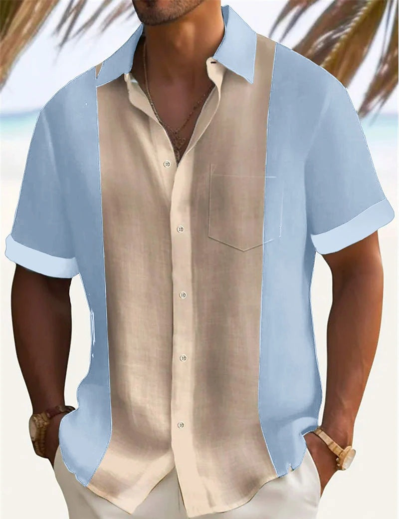 Herren elegantes Kurzarm-Hemd mit modischem Farbblockdesign Echoarchiv