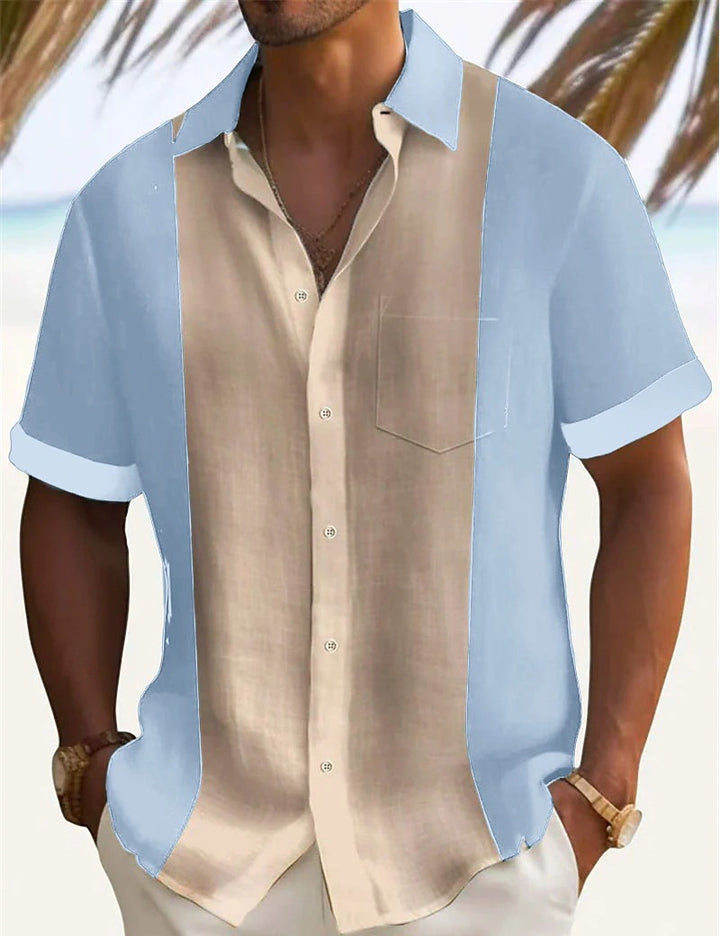 Herren elegantes Kurzarm-Hemd mit modischem Farbblockdesign Echoarchiv