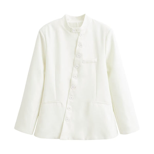 Damen Taillierte Blazer‑Jacke mit Stehkragen, asymmetrischer Knopfleiste und Eingrifftaschen Echo Archiv
