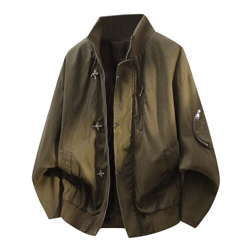 Herren Oversize Bomberjacke im Utility-Look mit Stehkragen, Mehrfach-Reißverschlüssen & Ärmeltasche Echoarchiv