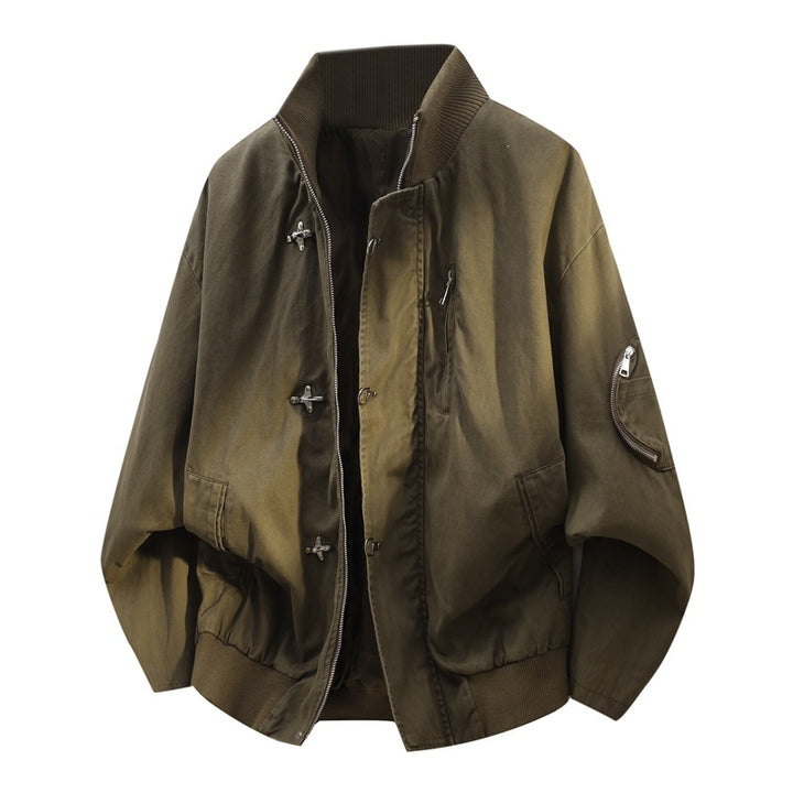 Herren Oversize Bomberjacke im Utility-Look mit Stehkragen, Mehrfach-Reißverschlüssen & Ärmeltasche Echoarchiv