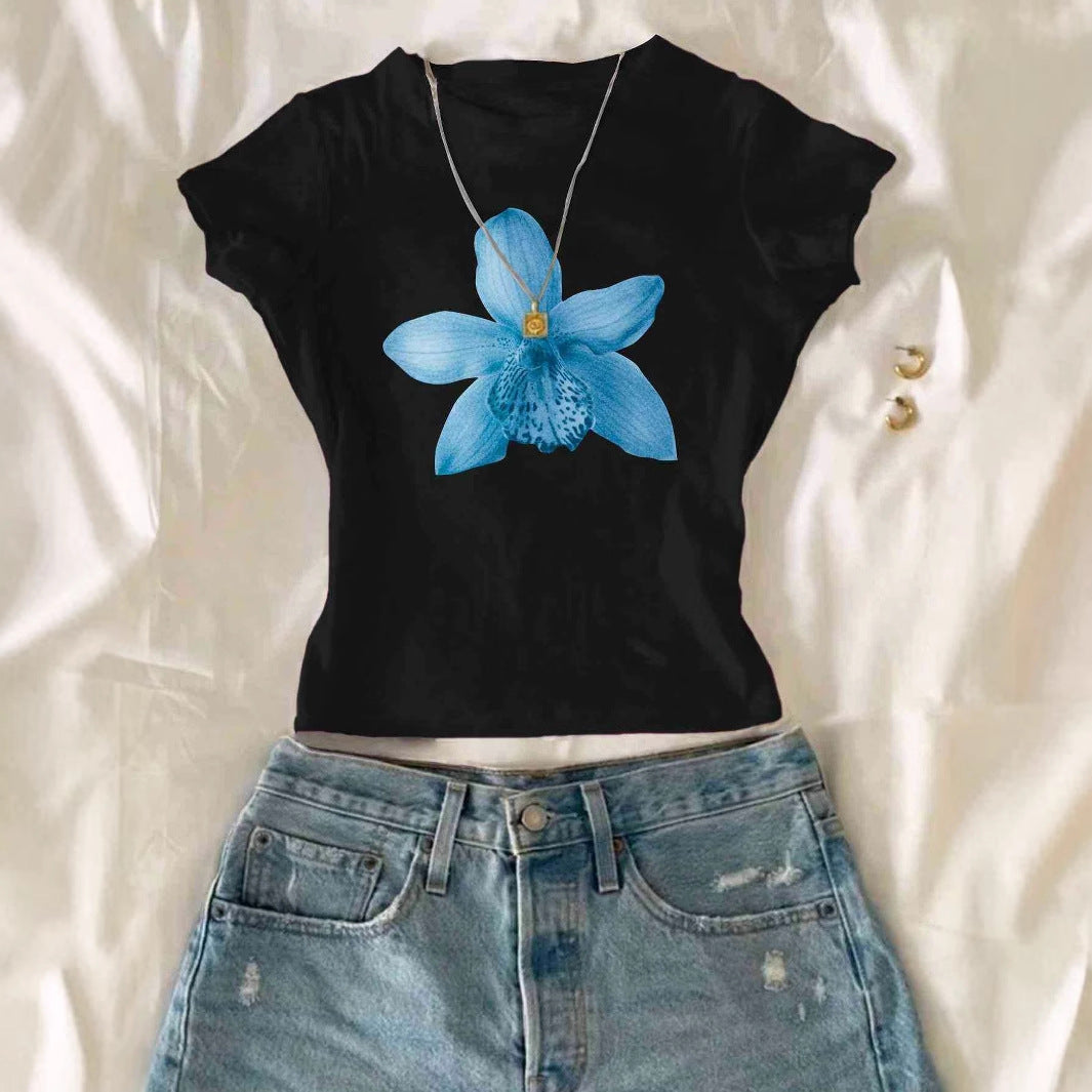 Damen Crop-T-Shirt mit floralem Druck und lässigem Schnitt Echo Archiv
