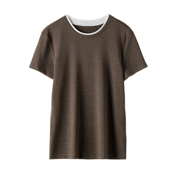 Damen Feines geripptes Kurzarm-T-Shirt aus stretchigem Baumwoll-Modal mit Rundhals Echo Archiv