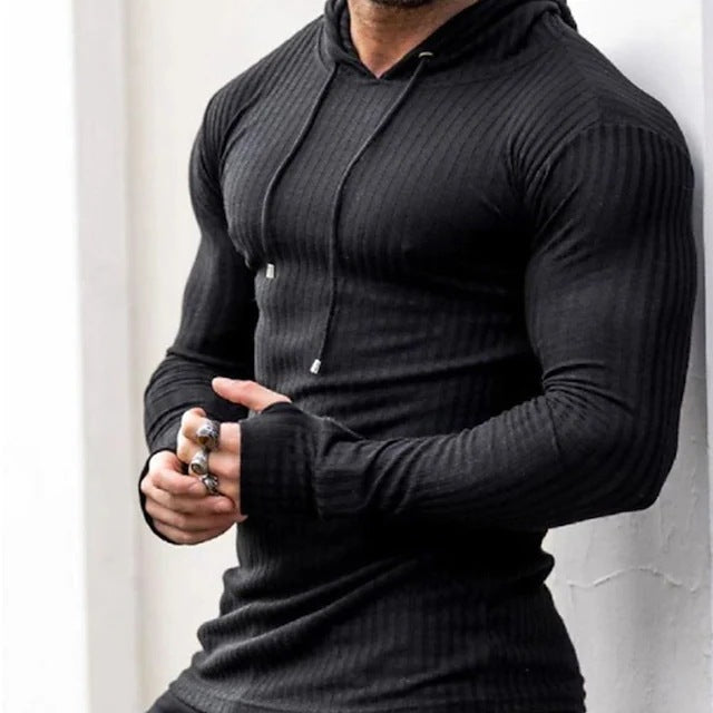 Herren Langarm Hoodie mit Rippstruktur und Kängurutasche Echoarchiv