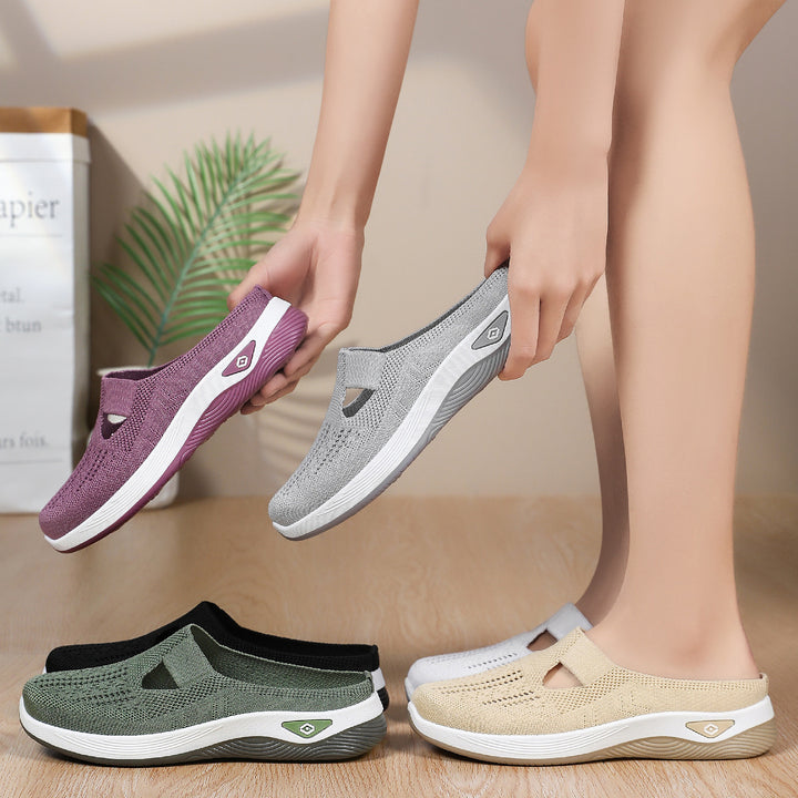 Damen nan atmungsaktive Strick-Slipper Clog mit seitlicher Cut-Out-Öffnung, dämpfender EVA- und PU-Zwischensohle Echo Archiv