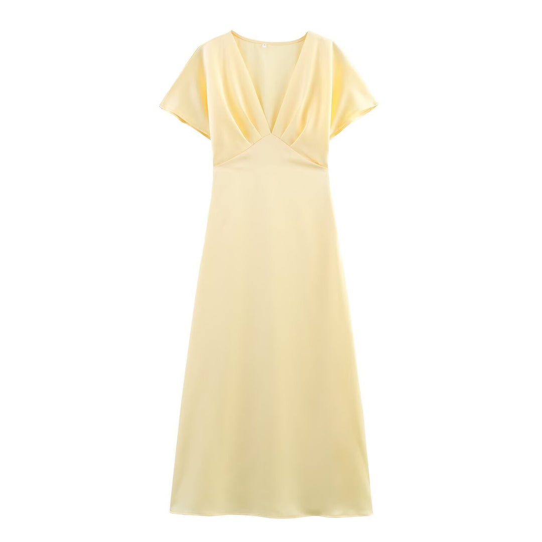 Damen Maxikleid mit elegantem V-Ausschnitt und fließendem Satin-Material Echo Archiv